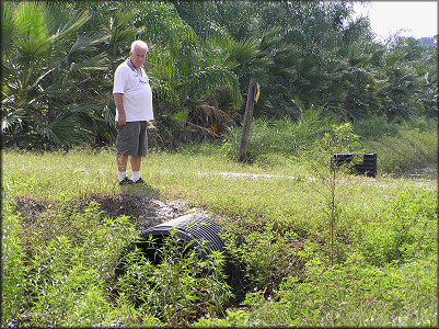 Joel Wooster (Daytona Beach) checks one of the culverts for Pomacea egg clutches