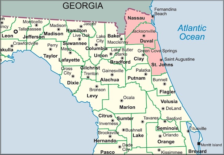 Map of northeast Florida