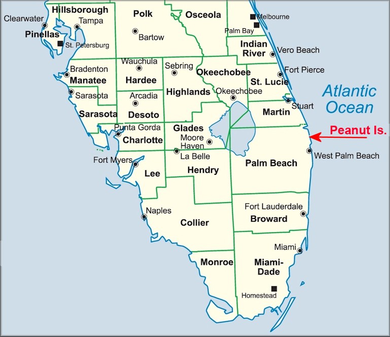 Florida map showing Peanut Island