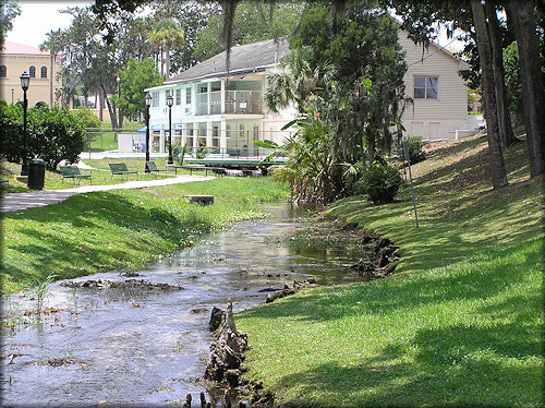 View of the spring run looking toward the municipal swimming pool