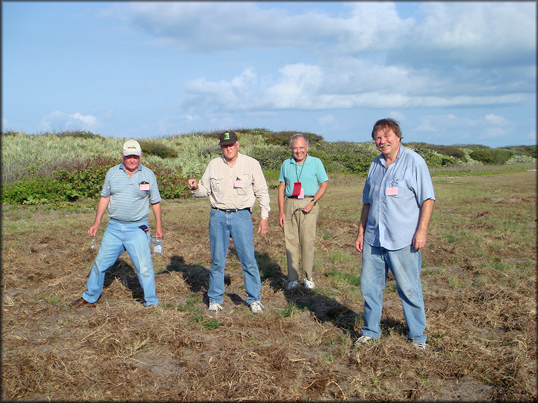 Posed in some of the Daedalochila uvulifera habitat at the Kennedy Space Center in Brevard County are (left to right) Ed Cavin, Harry Lee, Alan Gettleman, and Kurt Auffenberg.
